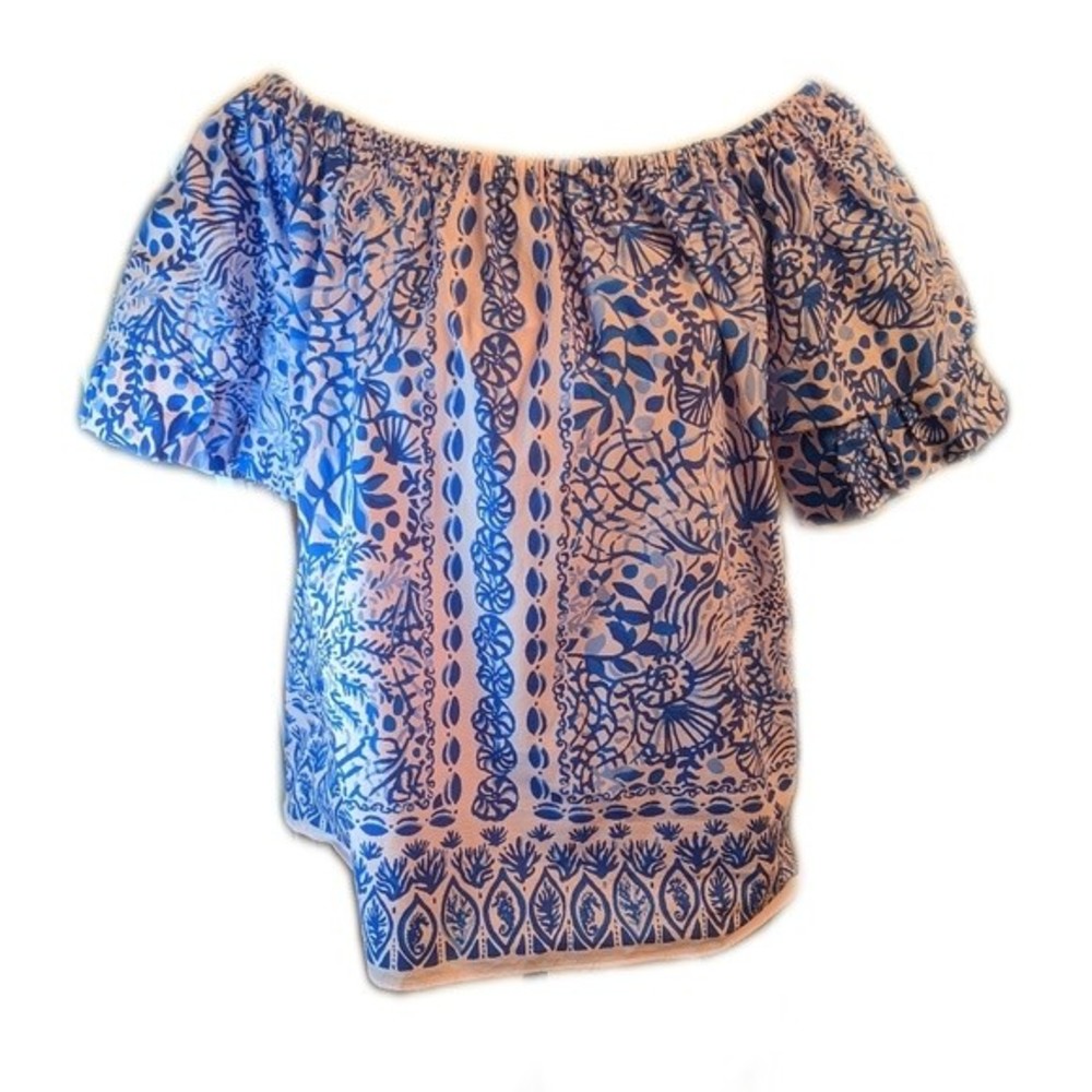 Lilly Pulitzer Frankee top, High Tides Good Vibes, cala lily pink, cotton L